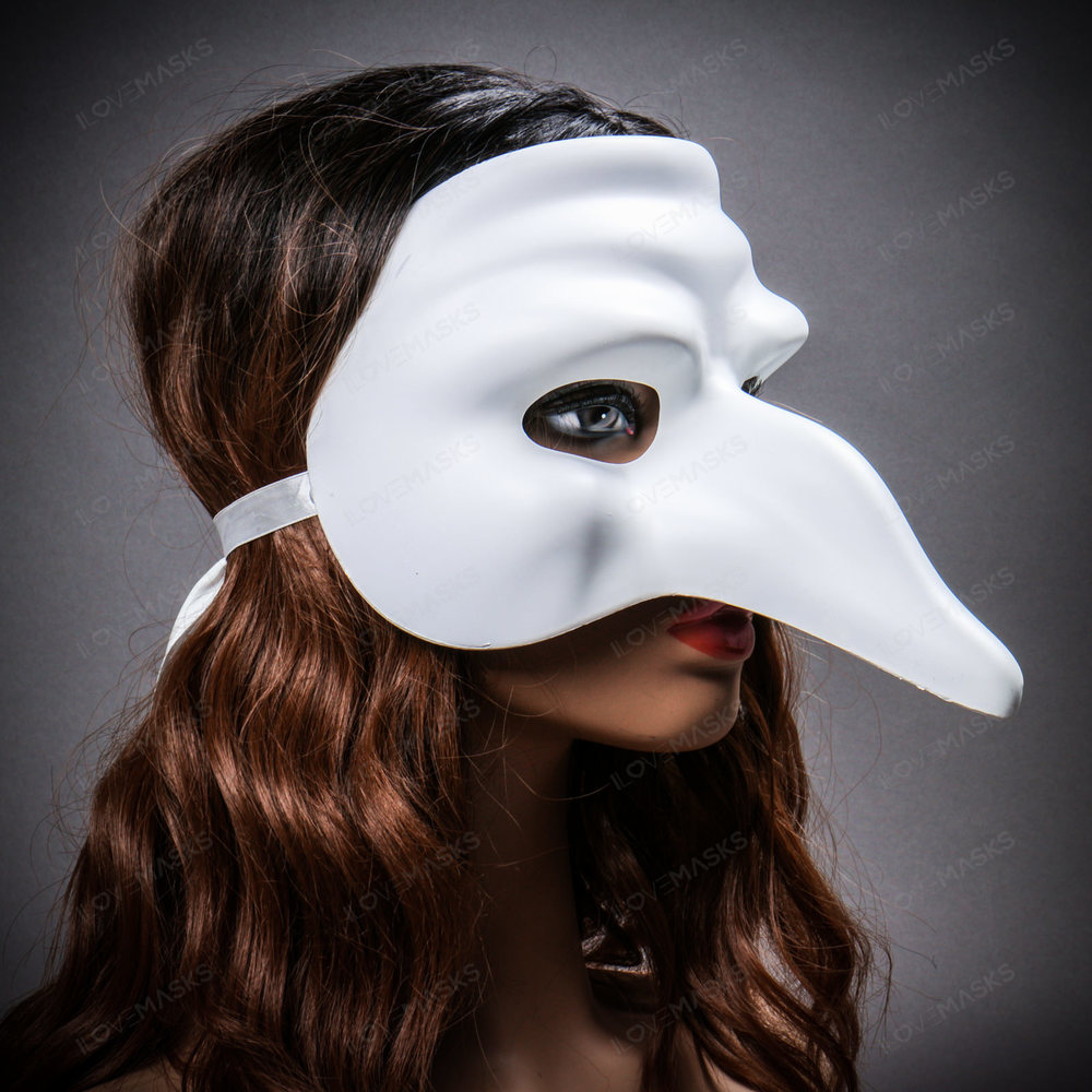 Long Nose Pantalone Venetian Masquerade Mask - White - Picture 8 of 10